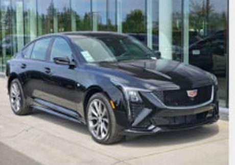 Black Cadillac CT5 photographed from the front side angle